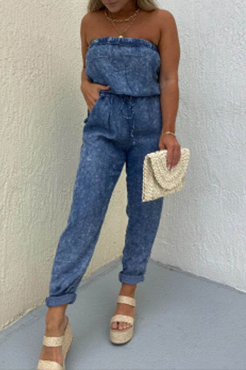 Casual-único-hacer-viejo-bolsa strapless regular-jumpsuits