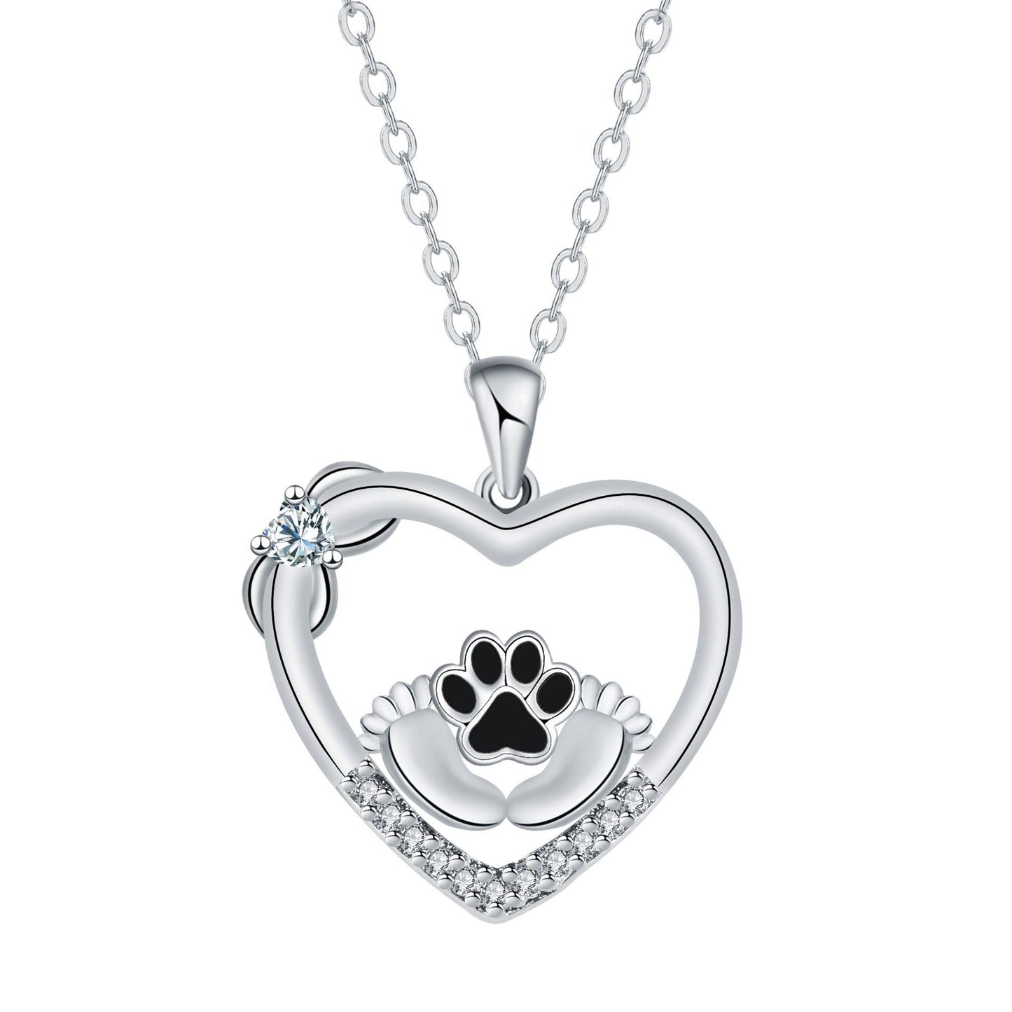 Collier avec empreinte de patte de chien et zircone