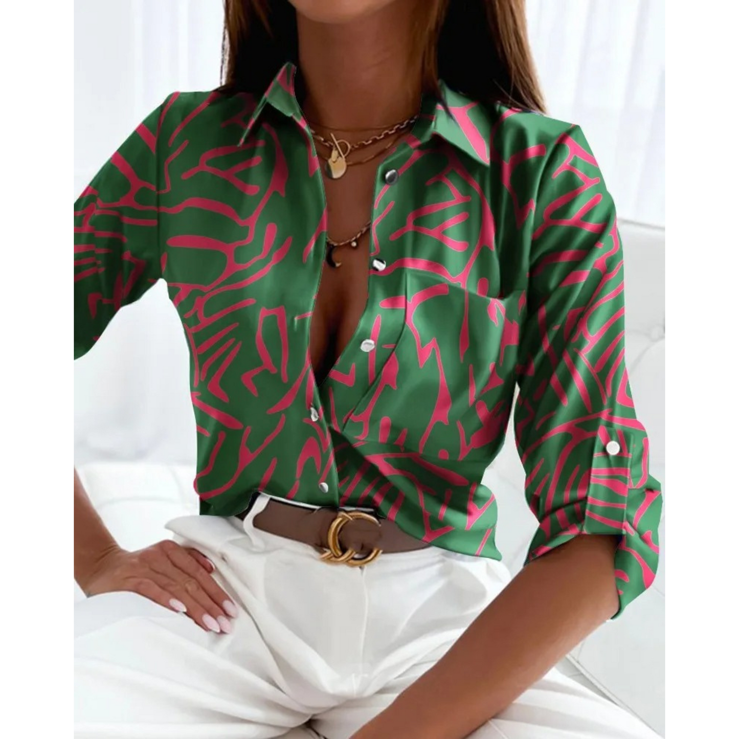 Sofie | Elegante blusa de mujer de estilo business con estampado forrado