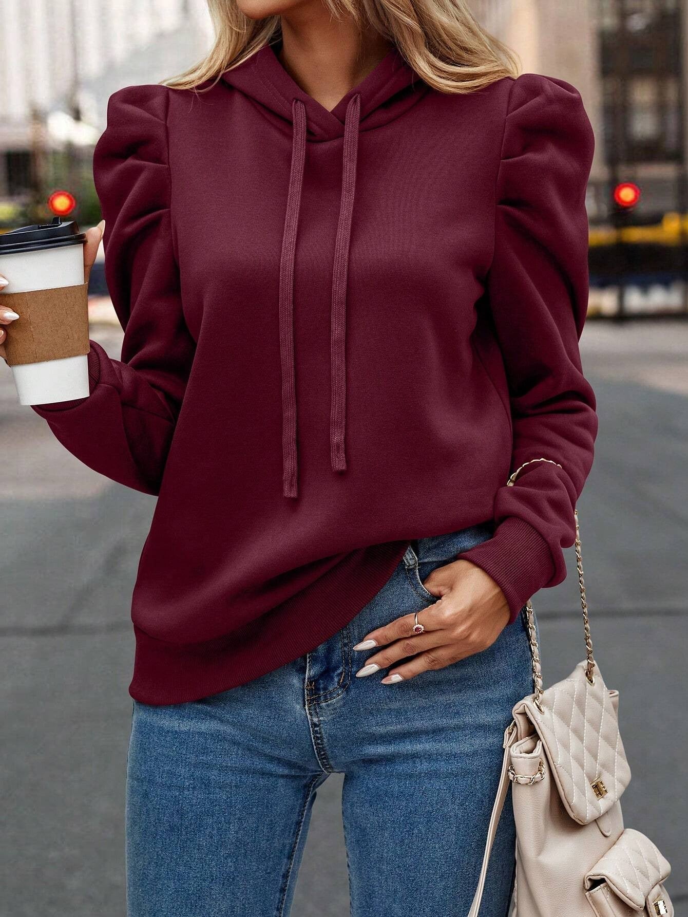 Sudadera con capucha de color liso para mujer