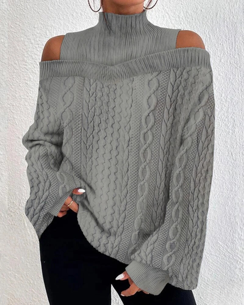 Elegante sudadera con capucha de manga larga y corte estilizado con hombros descubiertos