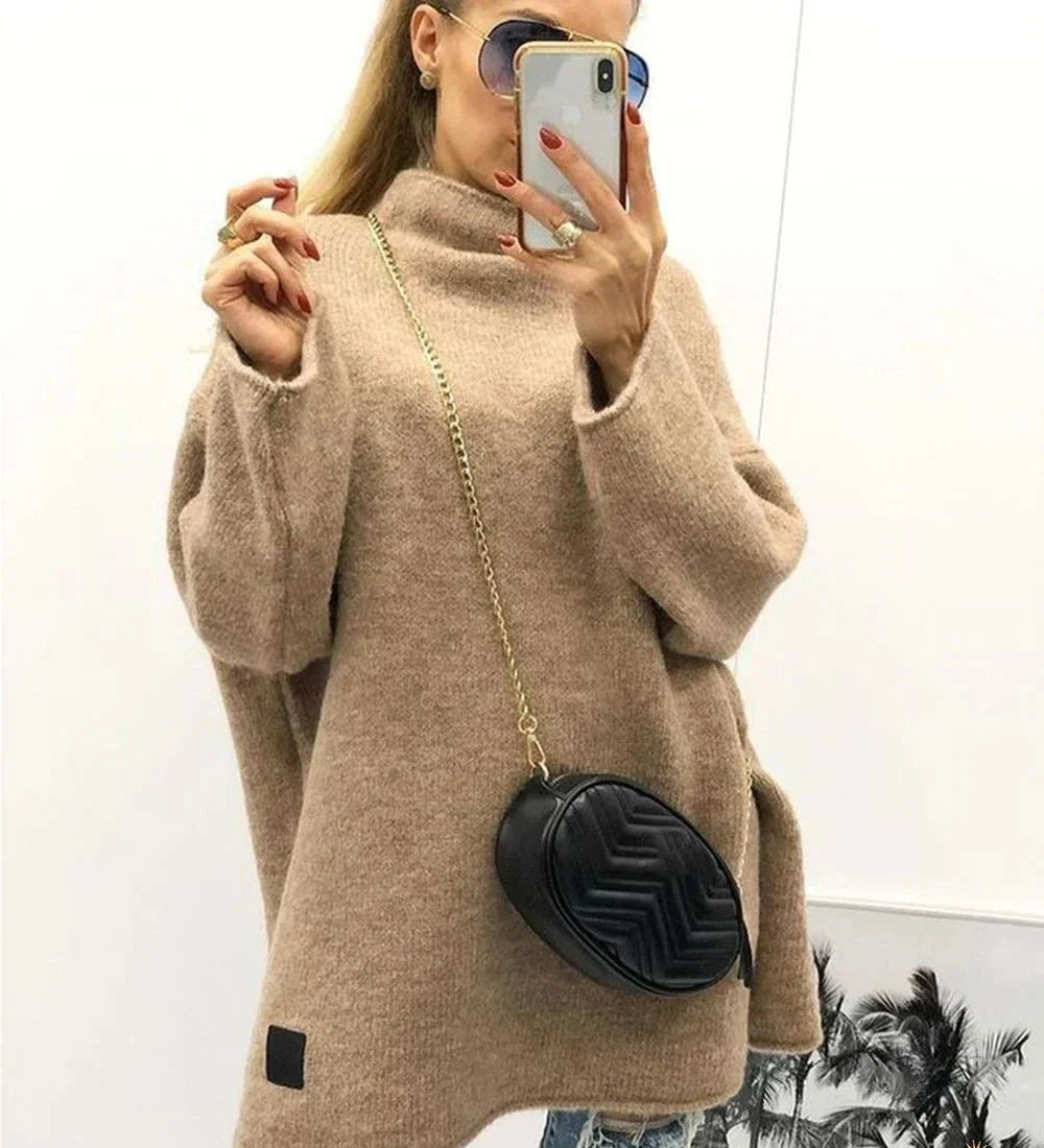 Jersey informal con hombros caídos, manga larga y escote redondo