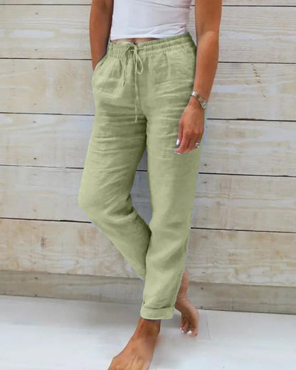 Pantalones de lino para mujer - Estilo relajado - Material transpirable - Ideal para casa y salidas informales