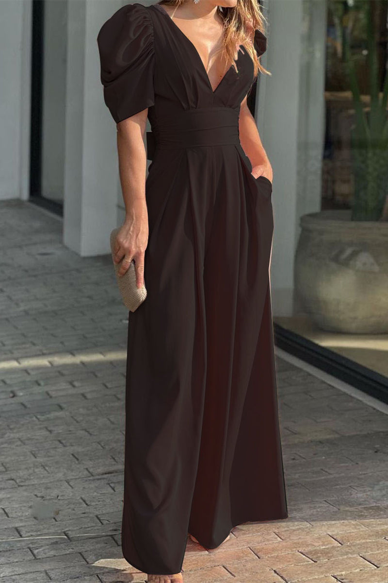 Casual simplicity-cuello redondo holgado-monos (5 colores)