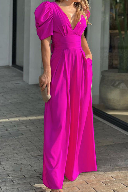 Casual simplicity-cuello redondo holgado-monos (5 colores)