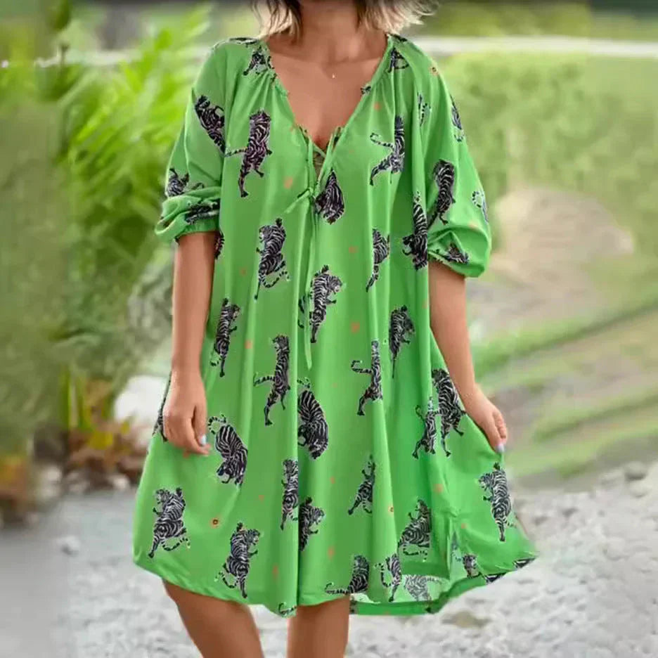 Greta - Vestido casual con cuello en V y estampado