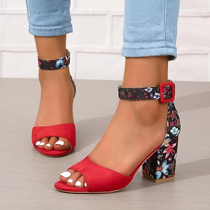 Sandalias de mujer con puntera abierta y estampado floral