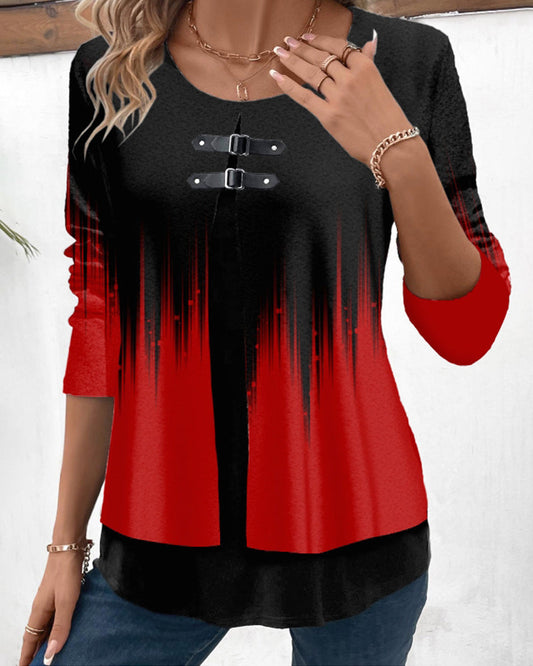 Top de manga larga multicapa rojo-negro