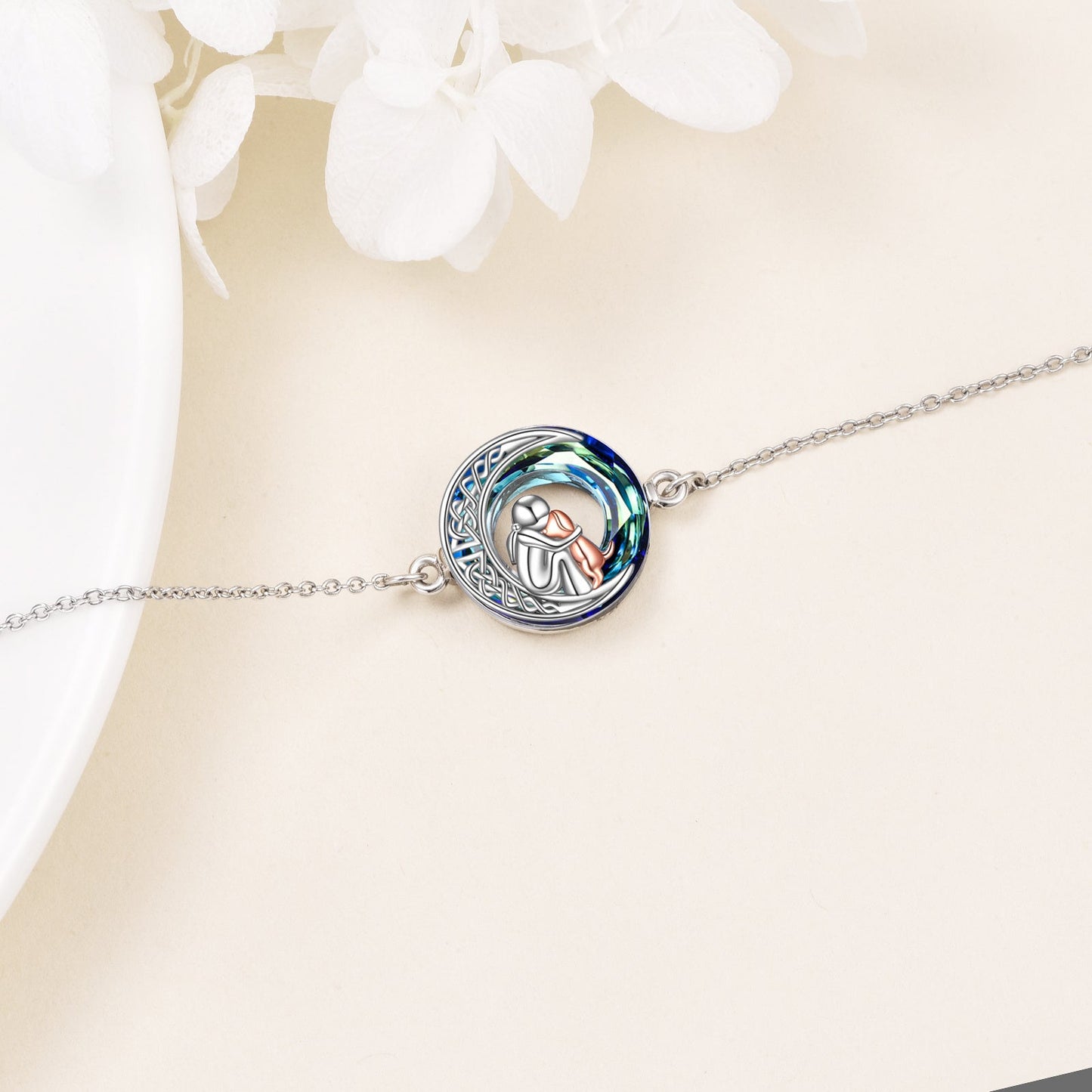 Bracelet ajustable en argent sterling avec breloque chien