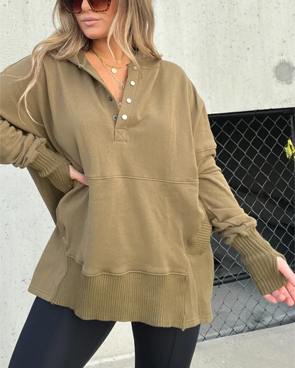 Sudadera con capucha y cuello en V para mujer