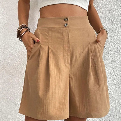 Pantalones cortos para mujer - A la moda - Cintura alta, ligeros, transpirables - Ideales para el verano