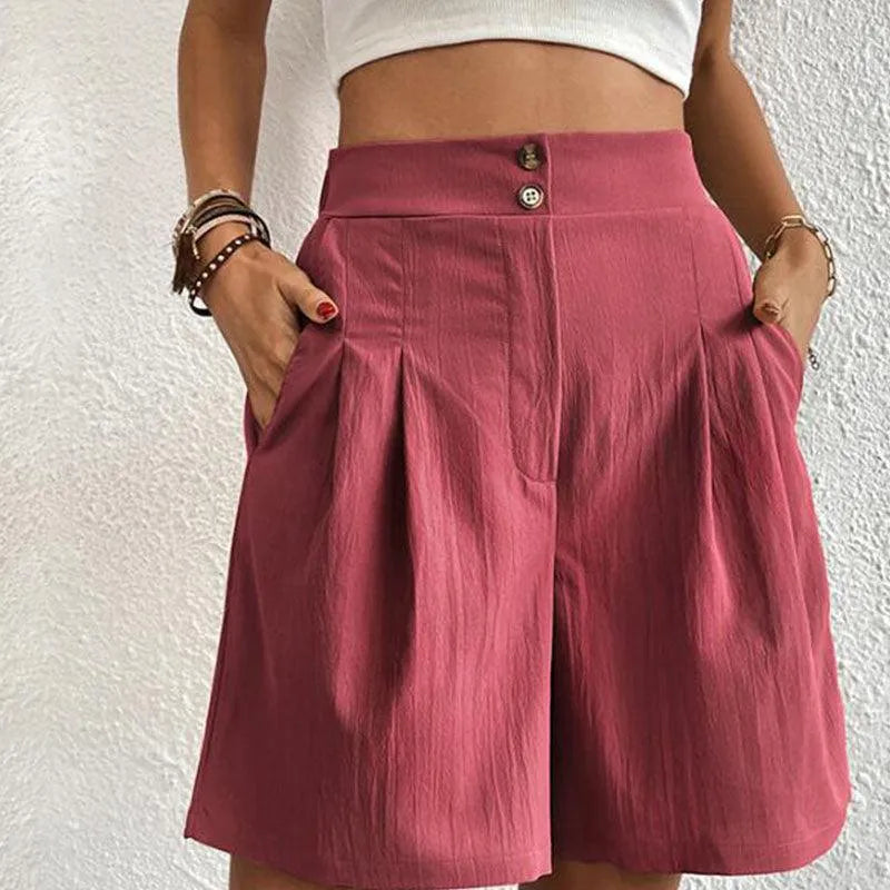 Pantalones cortos para mujer - A la moda - Cintura alta, ligeros, transpirables - Ideales para el verano