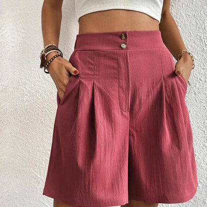 Pantalones cortos para mujer - A la moda - Cintura alta, ligeros, transpirables - Ideales para el verano