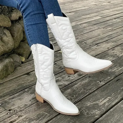 Erika | Botas vaqueras de mujer en punta de piel blanca