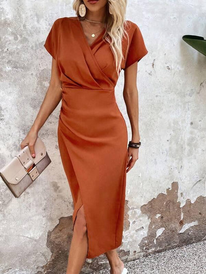 Fleur | Vestido midi naranja con cuello en V