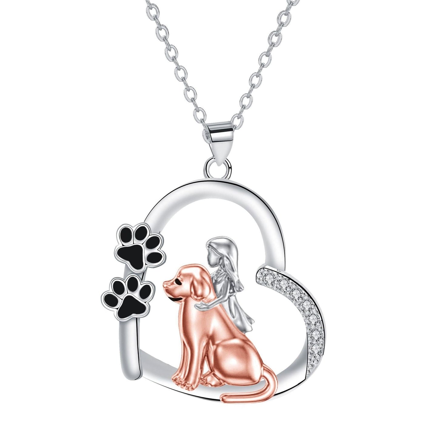 Collier en forme de cœur avec chien et fille