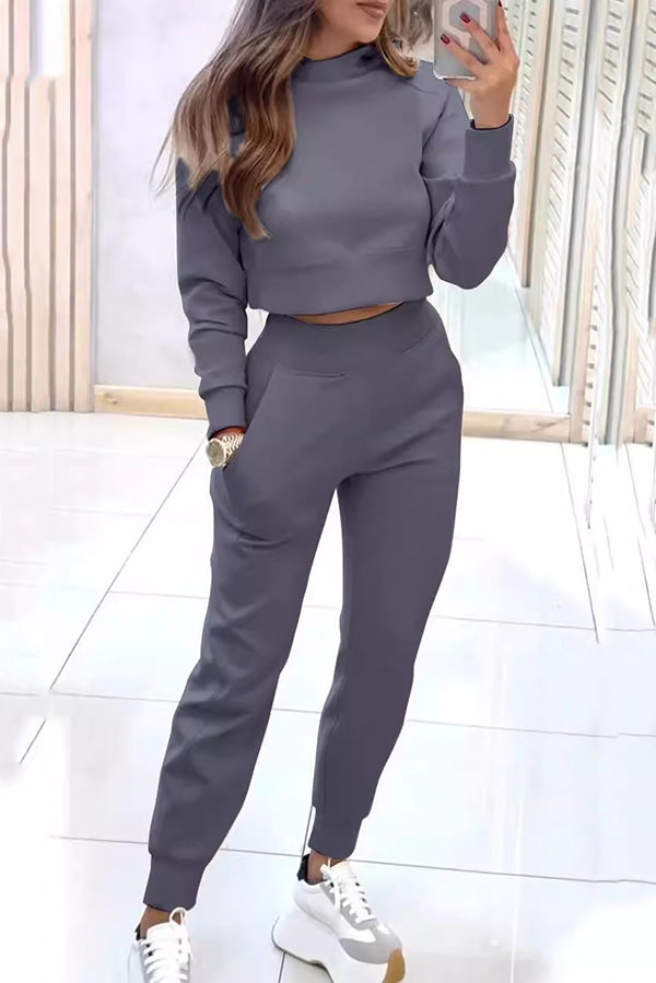 Maya - Conjunto casual de top corto y pantalón de cintura elástica para mujer