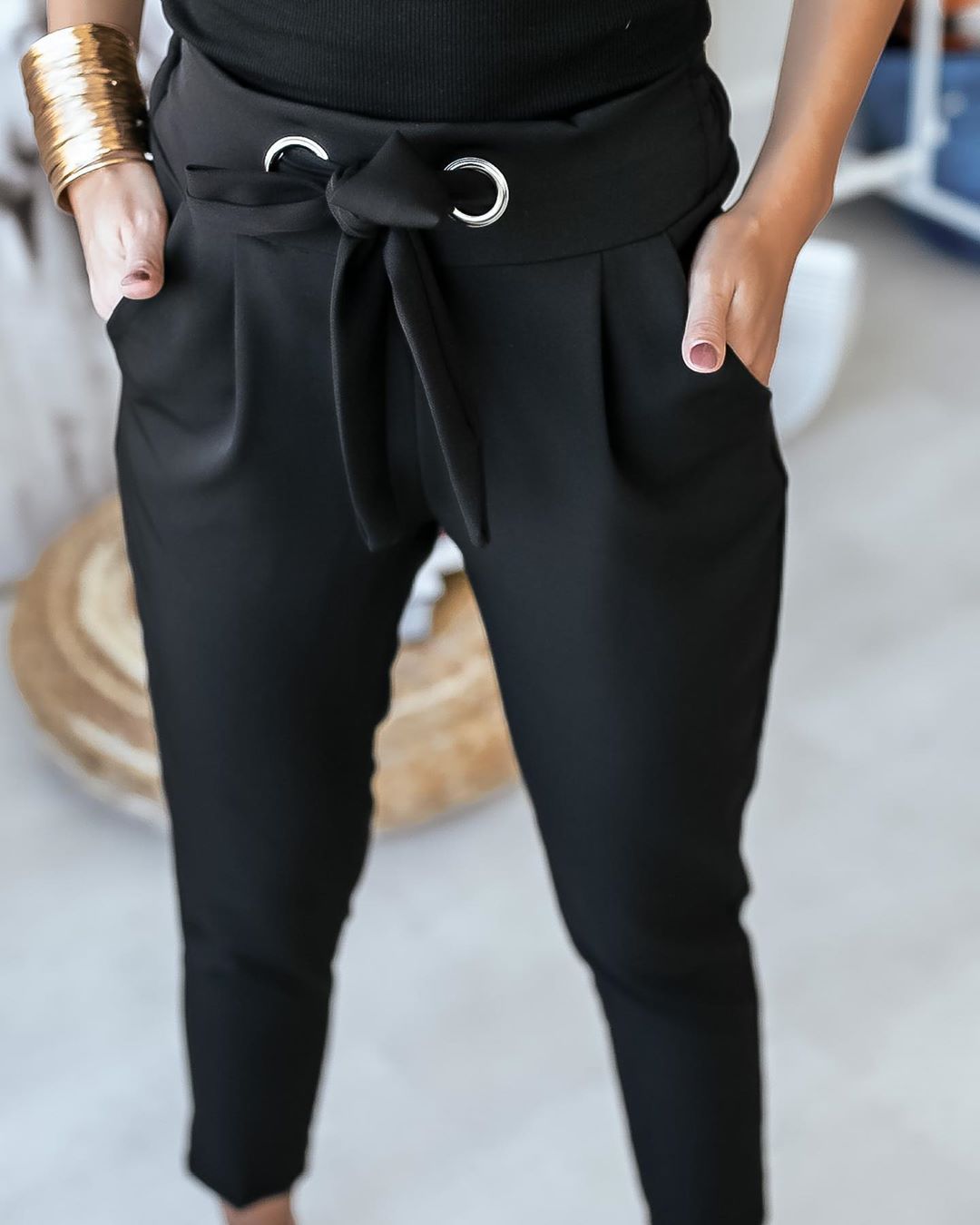 Amandine - pantalones elegantes con cinturón de lazo