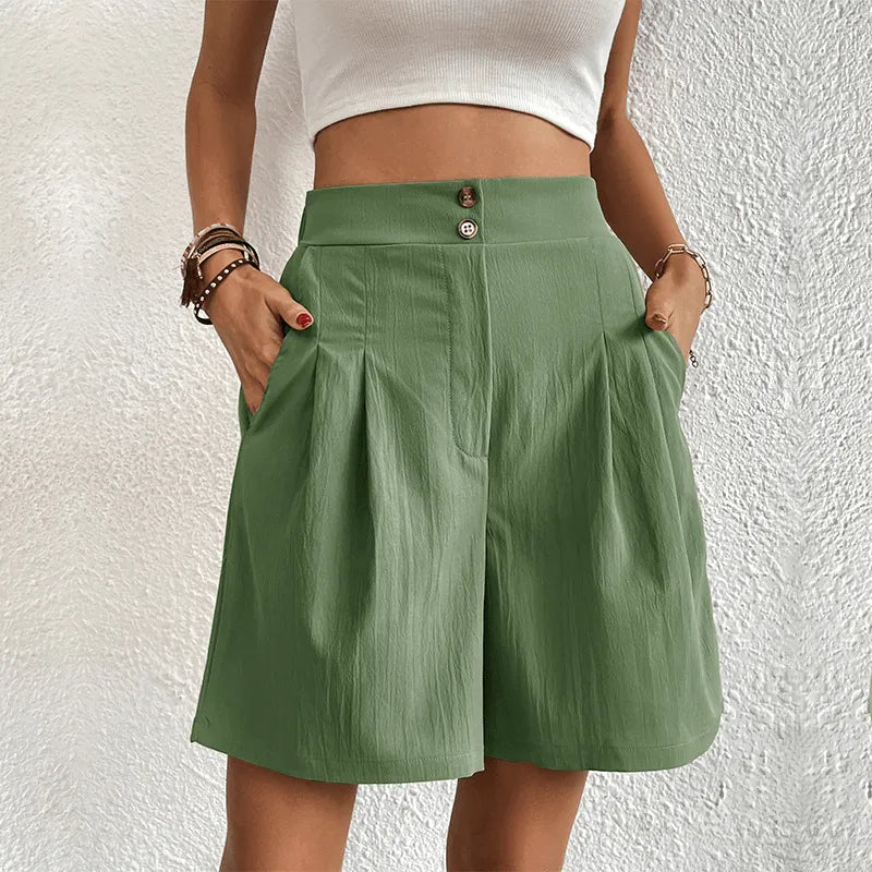 Pantalones cortos para mujer - A la moda - Cintura alta, ligeros, transpirables - Ideales para el verano