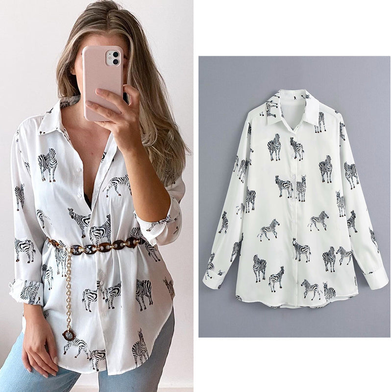 Didi Animal Print Blouse | Una elegante blusa de satén para mujer