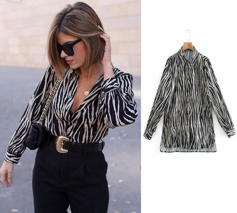 Didi Animal Print Blouse | Una elegante blusa de satén para mujer