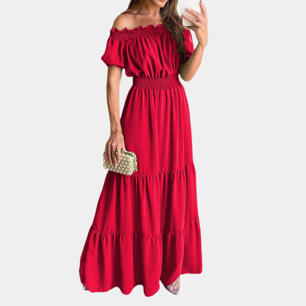 Elegante vestido maxi con hombros descubiertos para mujer