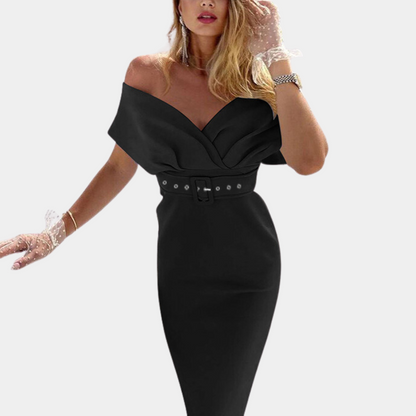 Elegante vestido de noche sin hombros para mujer