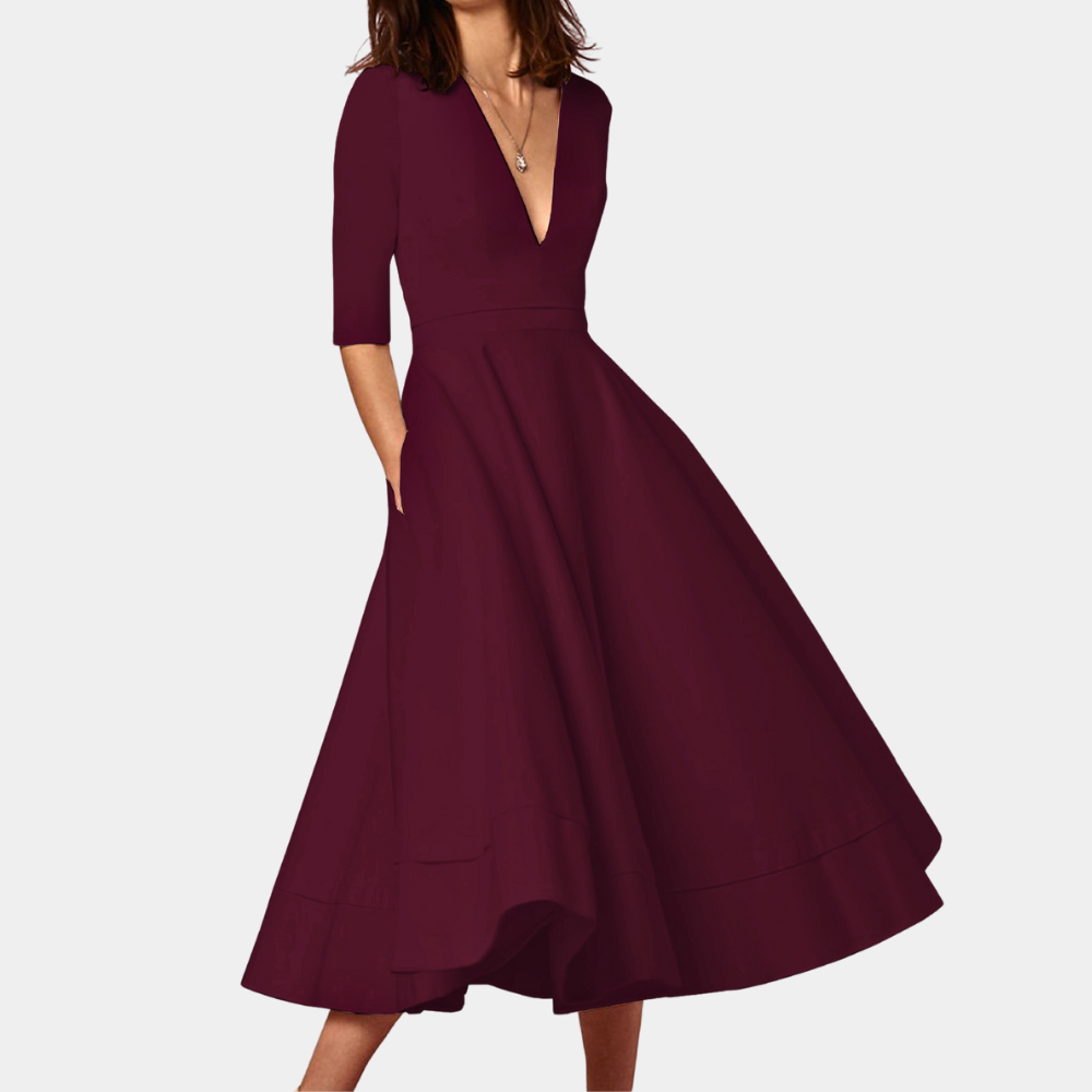 Elegante vestido de mujer con escote en pico