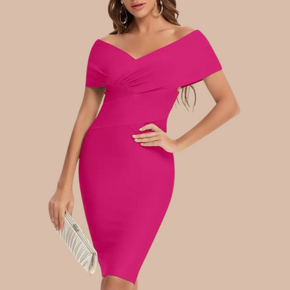 Elegante vestido sin hombros para mujer