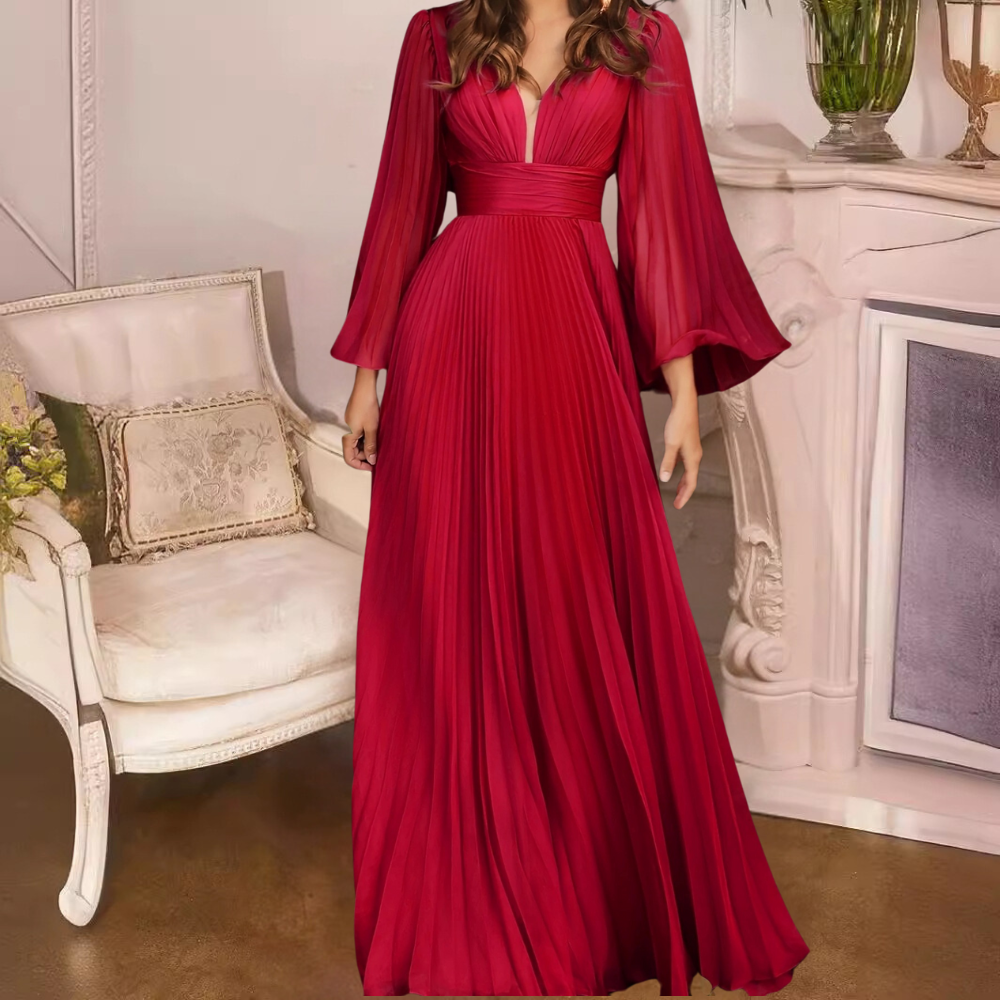 Furman - Elegante maxi vestido plisado para mujer