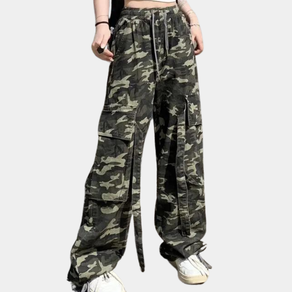 Elera - Pantalones de talle alto de camuflaje moderno para mujer