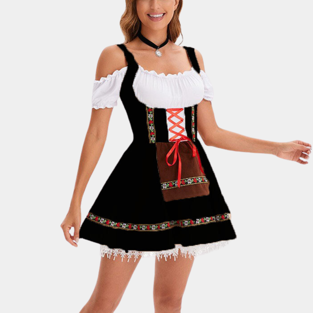 Eugenia - Vestido atemporal Oktoberfest con hombros fríos para mujer