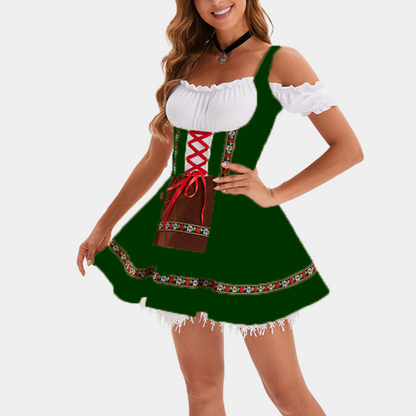 Eugenia - Vestido atemporal Oktoberfest con hombros fríos para mujer