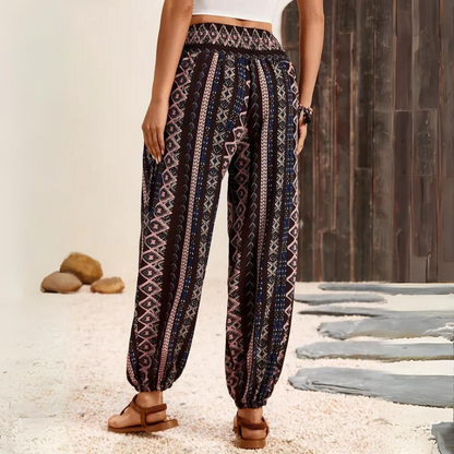 Ellie - Pantalón bohemio vintage de mujer con cintura elástica