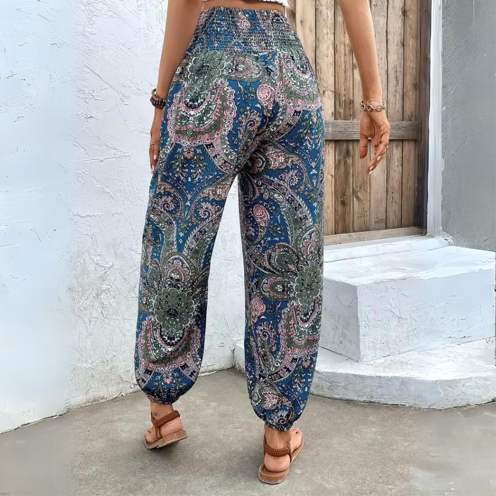 Ellie - Pantalón bohemio vintage de mujer con cintura elástica