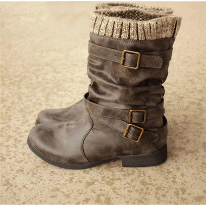 Botas Quin | Botas de piel vintage con puño de punto