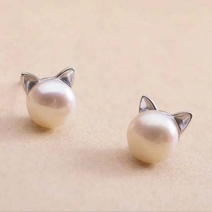 Boucles d'oreilles en argent sterling avec perles en forme de chat