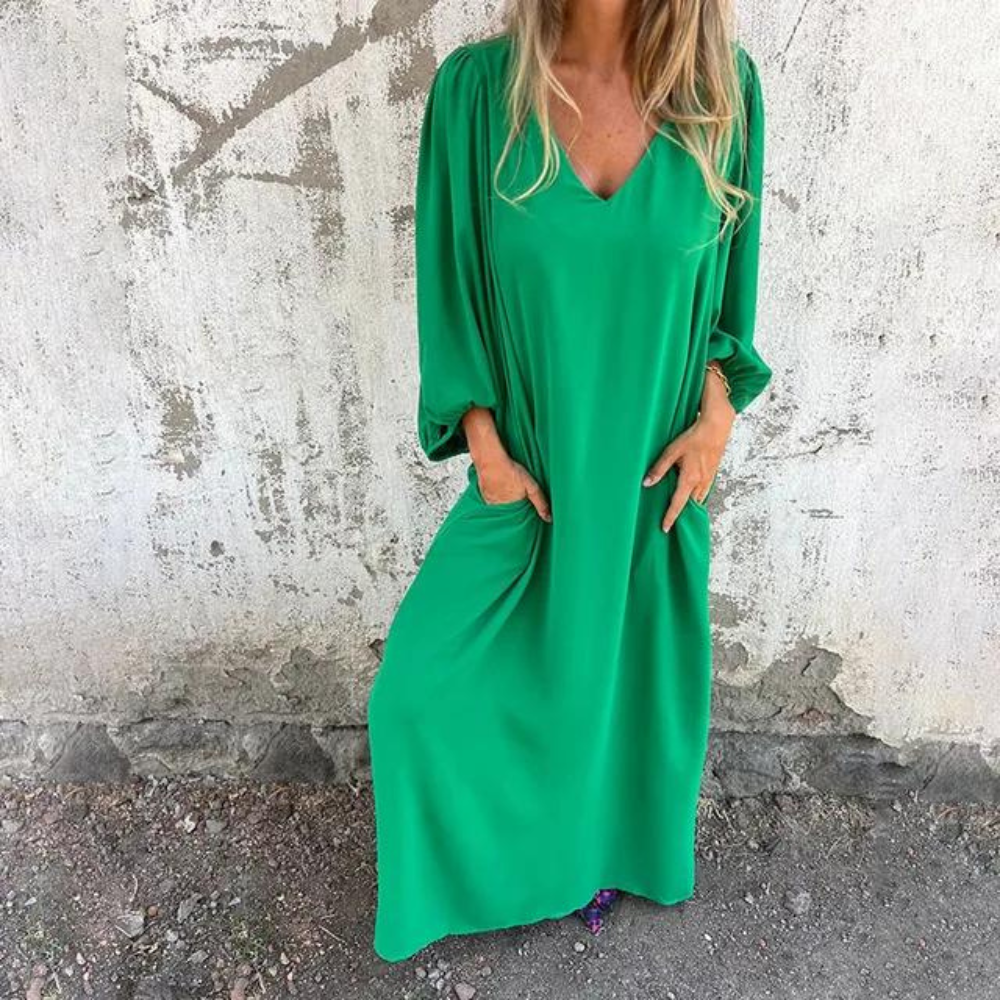 Jolien - Vestido liso de mujer con mangas farol