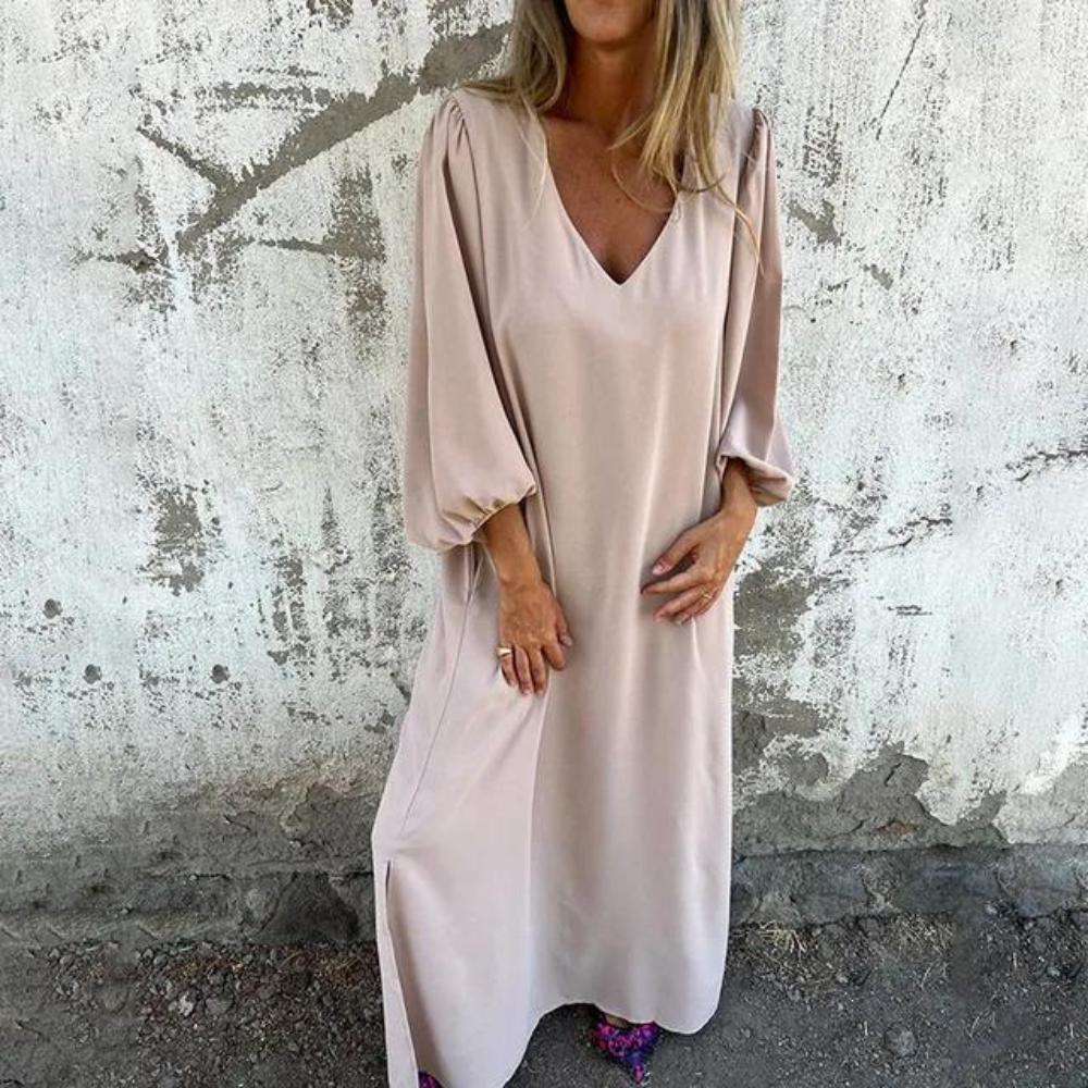 Jolien - Vestido liso de mujer con mangas farol