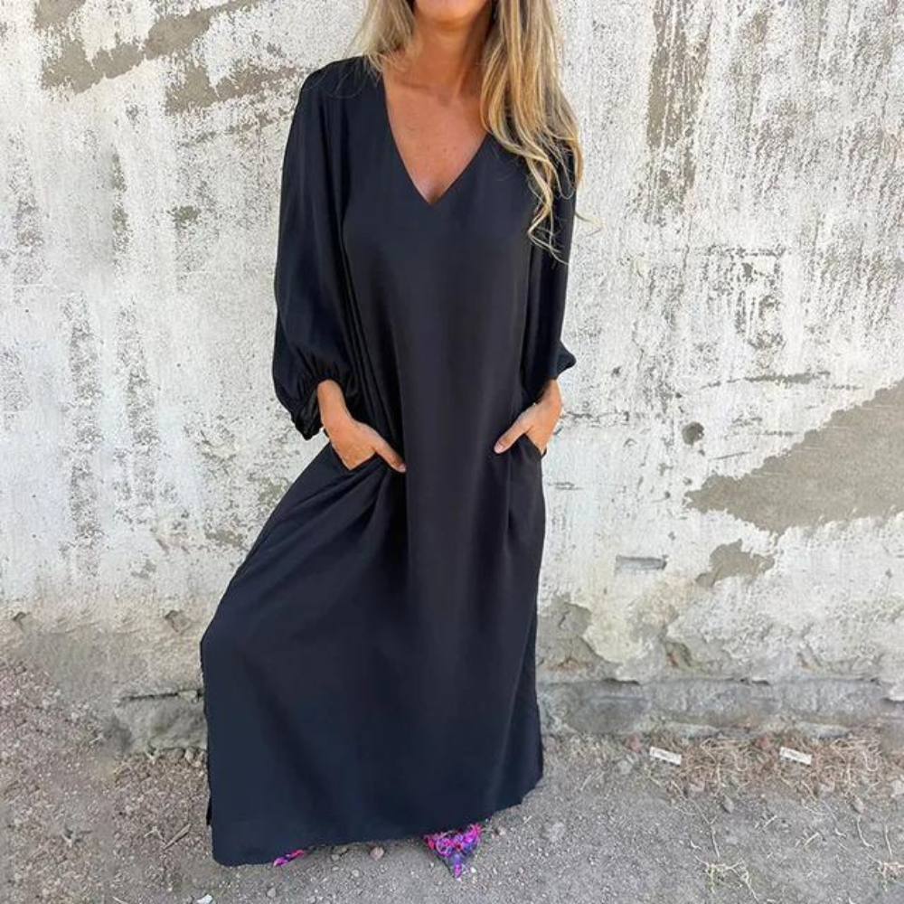 Jolien - Vestido liso de mujer con mangas farol