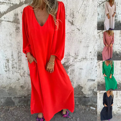 Jolien - Vestido liso de mujer con mangas farol