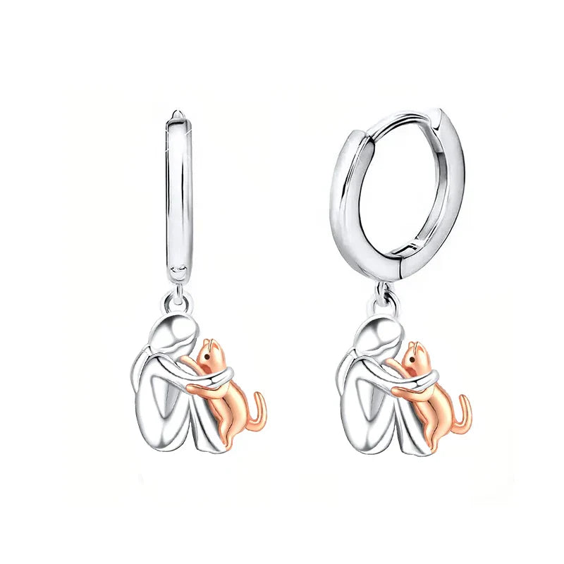 Boucles d'oreilles chat en deux tons argent et or
