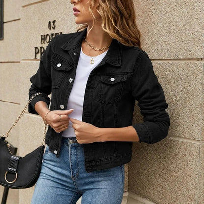 Chaqueta vaquera para mujer - Moderna - Denim resistente con cierre de botones y bolsillos en el pecho - Perfecta para conjuntos informales