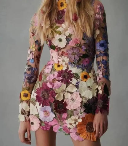 Lotte | Vestido floral tridimensional