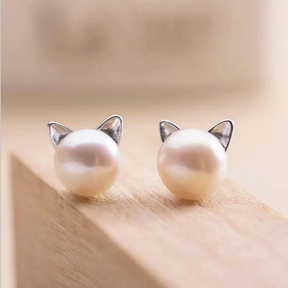 Boucles d'oreilles en argent sterling avec perles en forme de chat