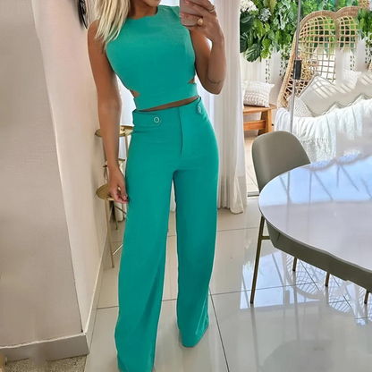 Scarlett - Chic Women's Set Crop Top & Long Pants with High Waist