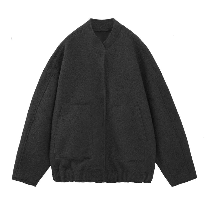 Oversized Jackets | Ladies Long Sleeve Top Coats: Botones Ocultos, Cuello Redondo