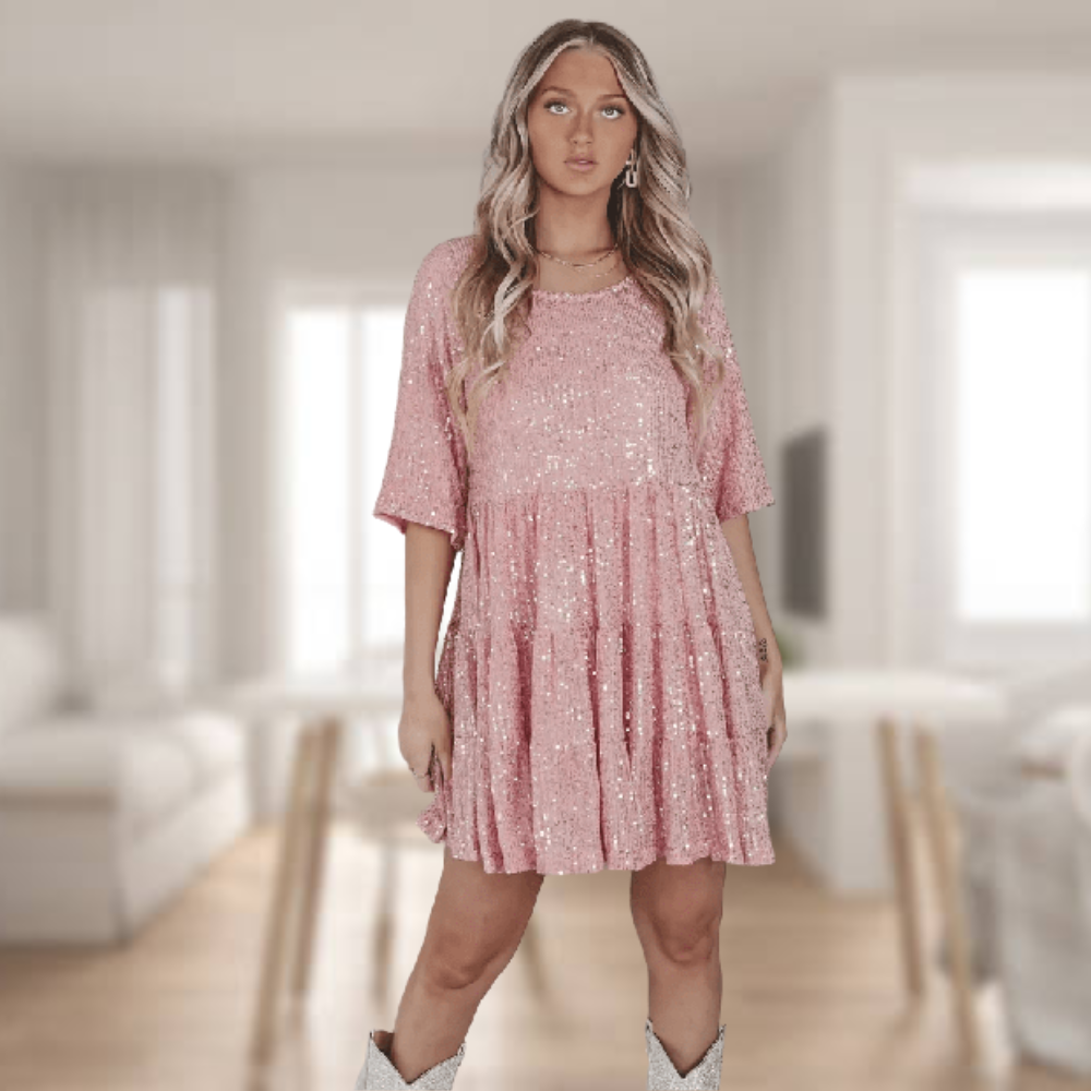 Eva | Vestido casual babydoll brillante con corte oscilante