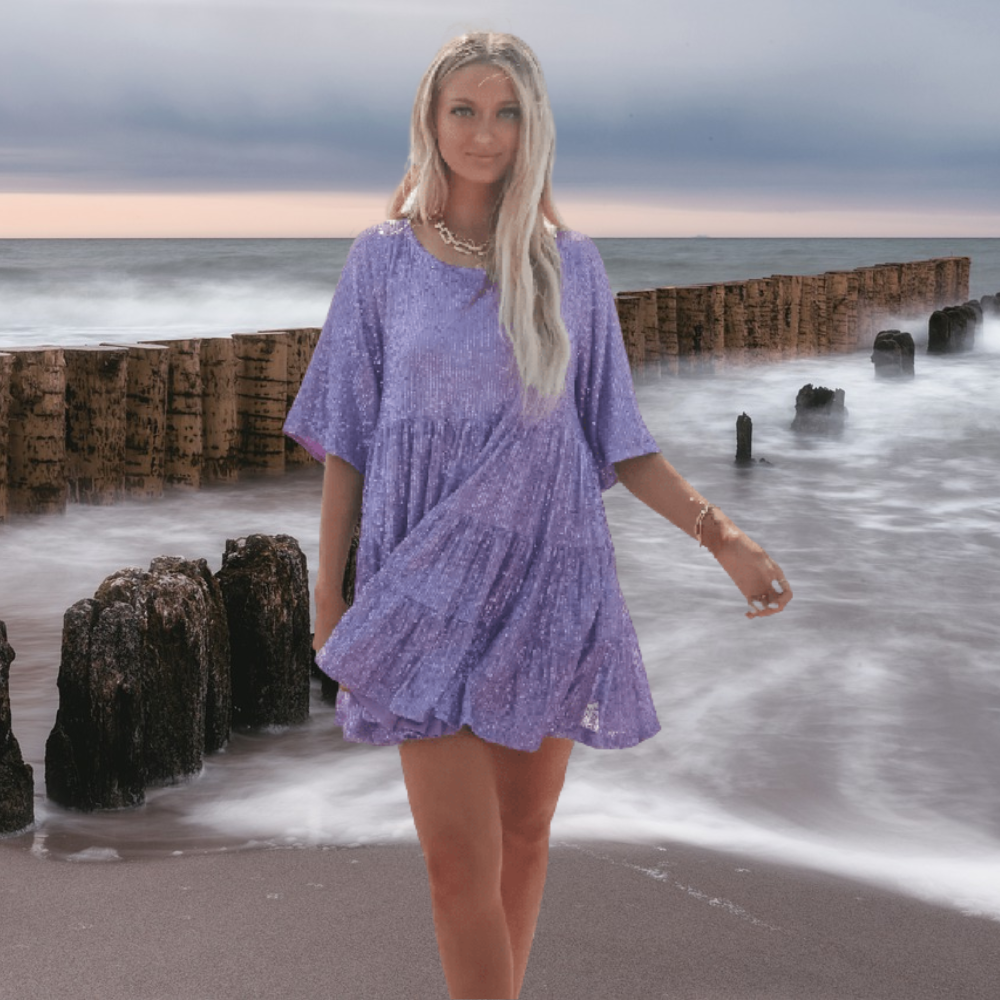 Eva | Vestido casual babydoll brillante con corte oscilante