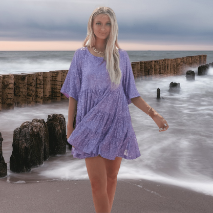 Eva | Vestido casual babydoll brillante con corte oscilante